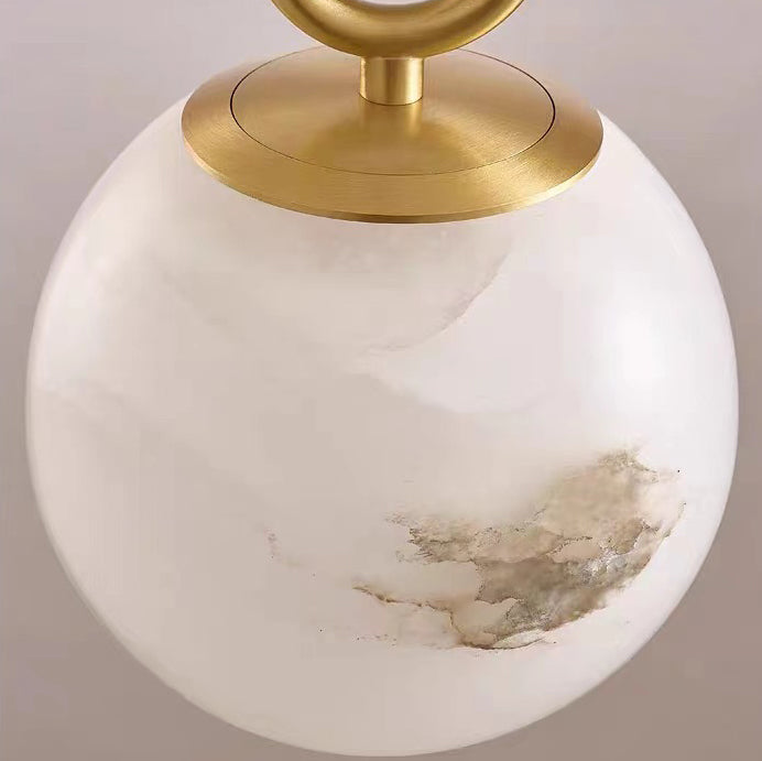 Contemporary Scandinavian Stone Brass Oval Globe 1-Light Pendant Light For Bedroom & Living Room