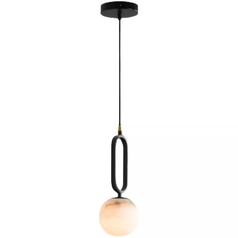 Contemporary Scandinavian Stone Brass Oval Globe 1-Light Pendant Light For Bedroom & Living Room