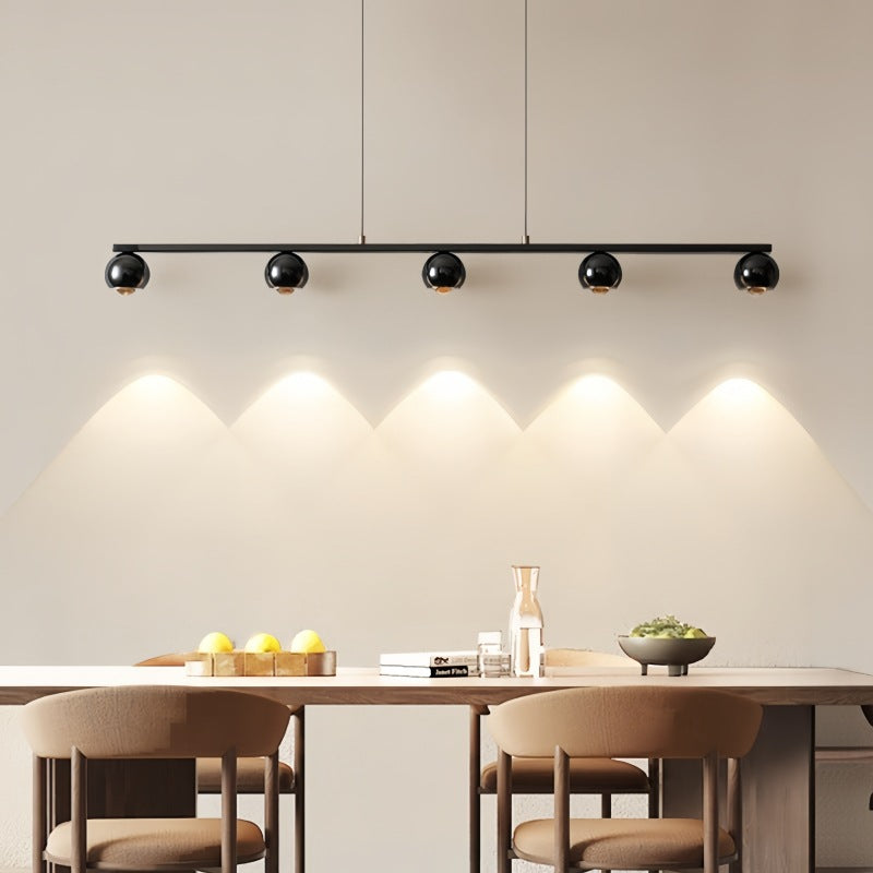 Contemporary Scandinavian Iron Aluminum Acrylic Linear Globe LED Chandelier Island Light For Dining Room & Living Room