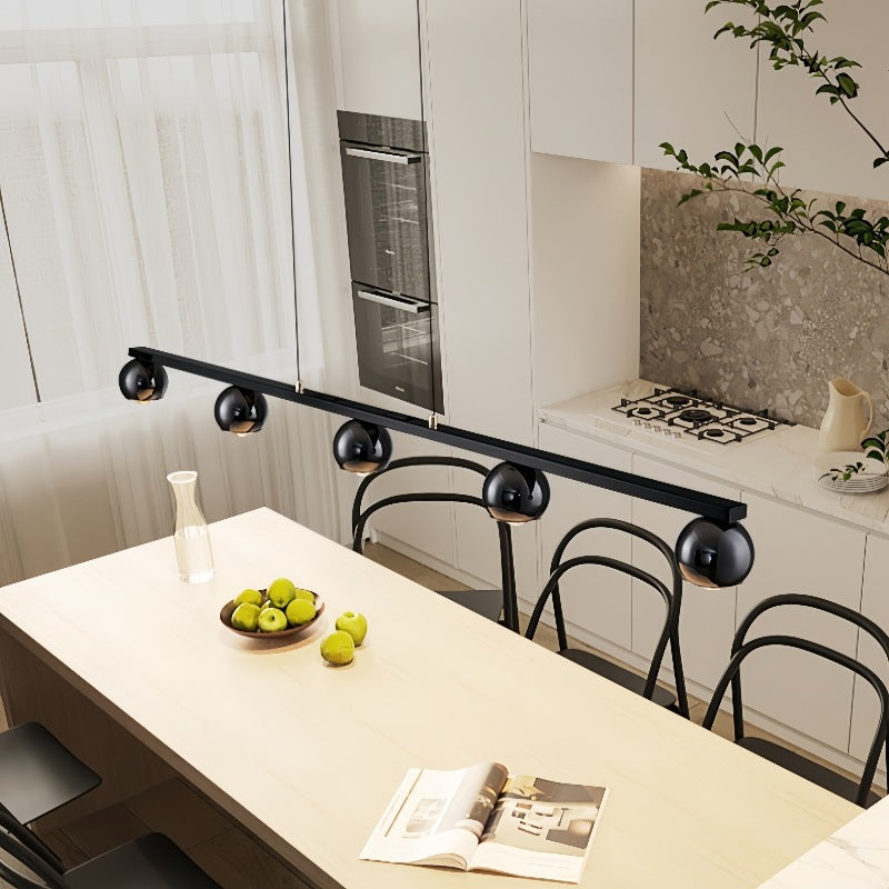 Contemporary Scandinavian Iron Aluminum Acrylic Linear Globe LED Chandelier Island Light For Dining Room & Living Room