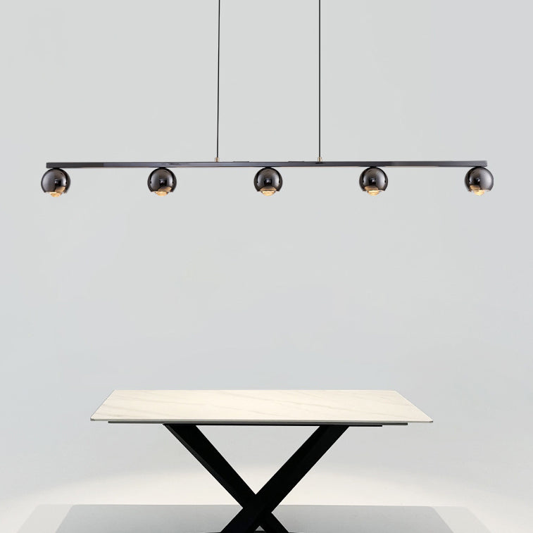 Contemporary Scandinavian Iron Aluminum Acrylic Linear Globe LED Chandelier Island Light For Dining Room & Living Room