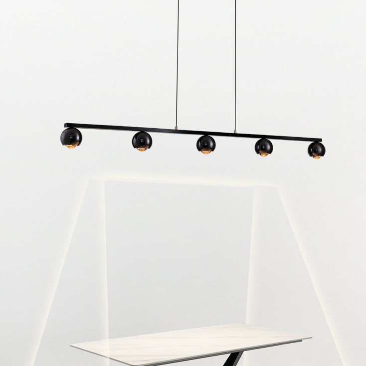 Contemporary Scandinavian Iron Aluminum Acrylic Linear Globe LED Chandelier Island Light For Dining Room & Living Room