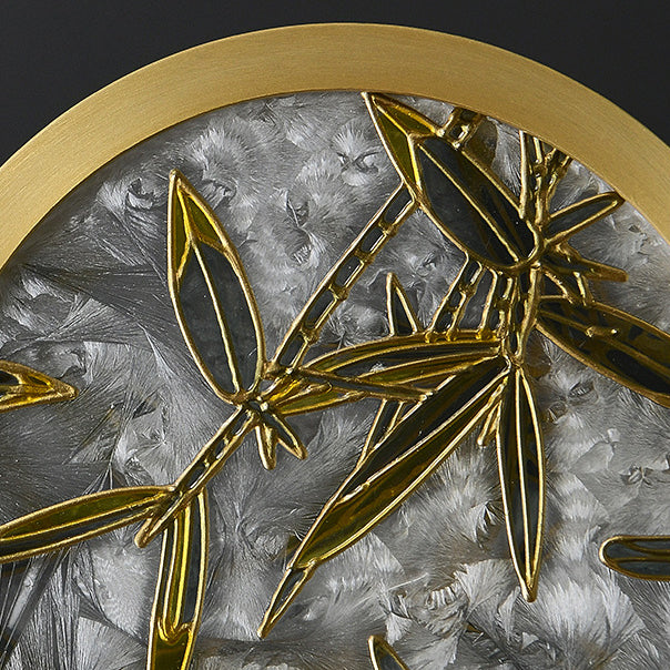 Traditional Chinese Glass & Brass Round Leaf Pattern LED Pendant Light For Bedroom & Living Room