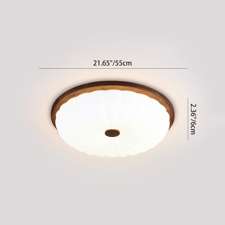 Traditionelle Vintage Acryl Walnuss Gestreifte Runde LED Deckenleuchte für Schlafzimmer &amp; Wohnzimmer 