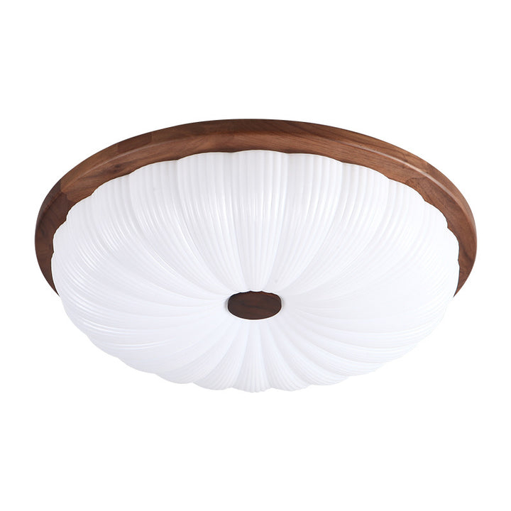 Traditionelle Vintage Acryl Walnuss Gestreifte Runde LED Deckenleuchte für Schlafzimmer &amp; Wohnzimmer 
