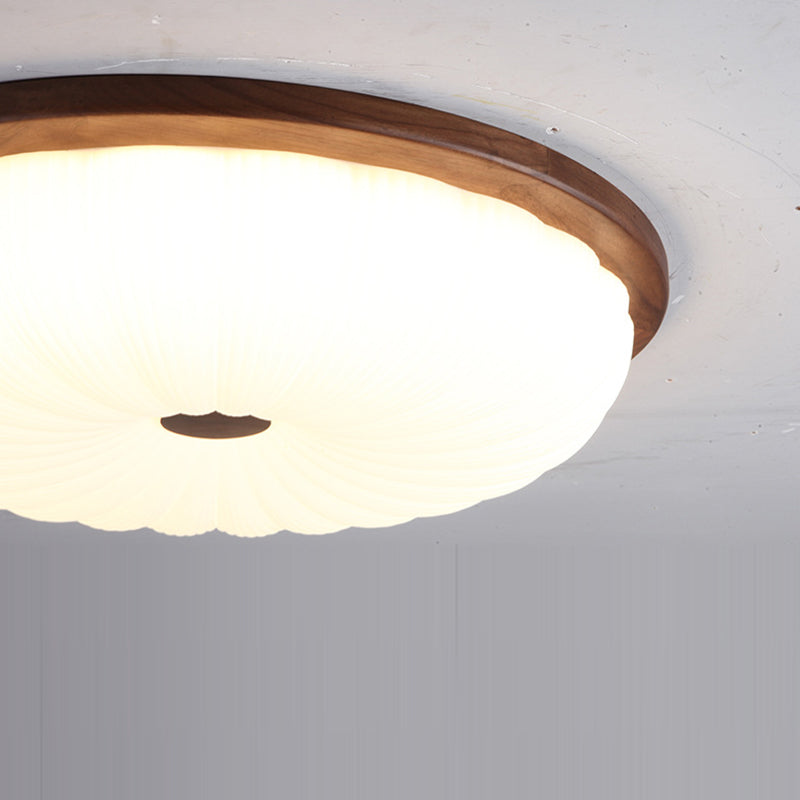 Traditionelle Vintage Acryl Walnuss Gestreifte Runde LED Deckenleuchte für Schlafzimmer &amp; Wohnzimmer 