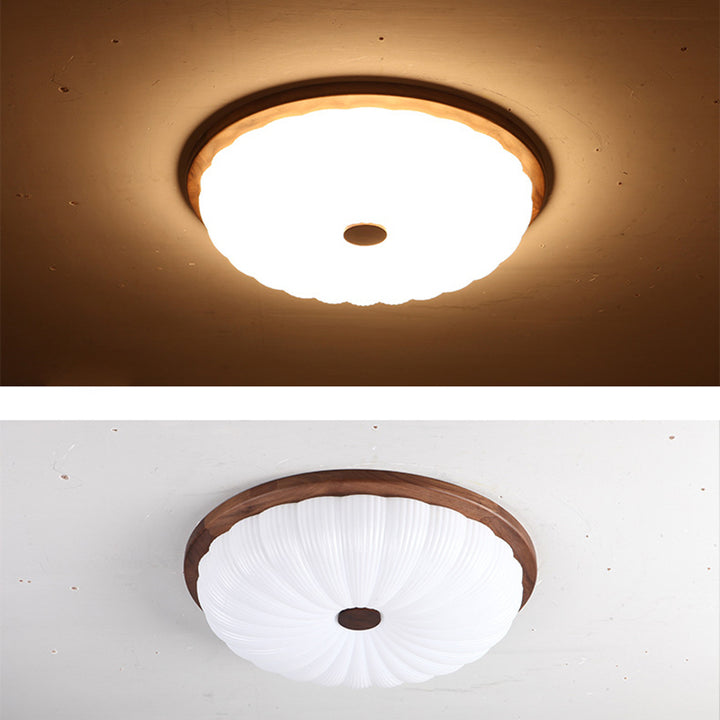 Traditionelle Vintage Acryl Walnuss Gestreifte Runde LED Deckenleuchte für Schlafzimmer &amp; Wohnzimmer 