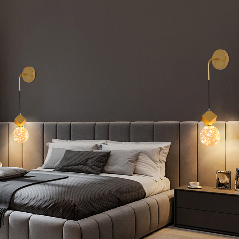 Contemporary Scandinavian Glass Iron Round Square Curved LED Wall Sconce Lamp For Bedroom & Living Room