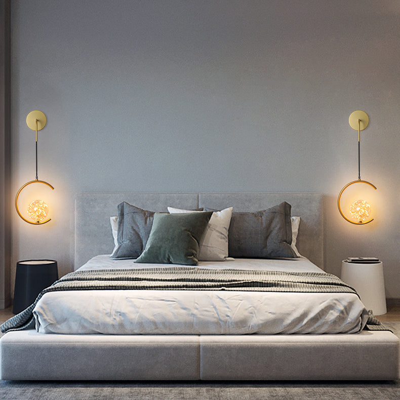 Contemporary Scandinavian Glass Iron Round Square Curved LED Wall Sconce Lamp For Bedroom & Living Room