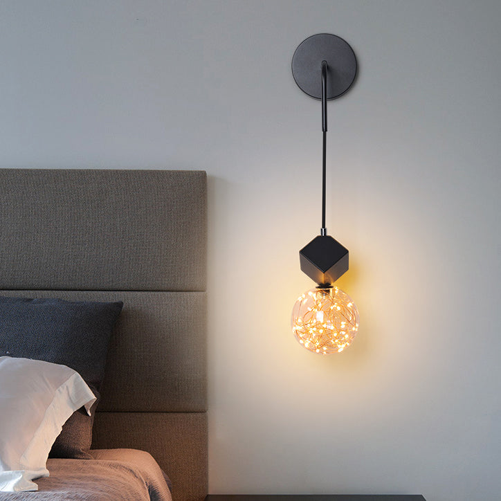 Contemporary Scandinavian Glass Iron Round Square Curved LED Wall Sconce Lamp For Bedroom & Living Room