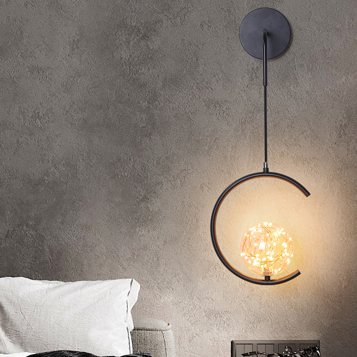 Contemporary Scandinavian Glass Iron Round Square Curved LED Wall Sconce Lamp For Bedroom & Living Room