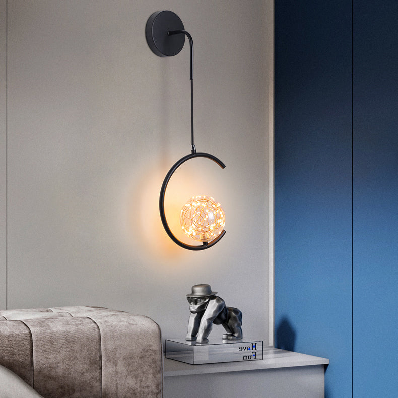 Contemporary Scandinavian Glass Iron Round Square Curved LED Wall Sconce Lamp For Bedroom & Living Room