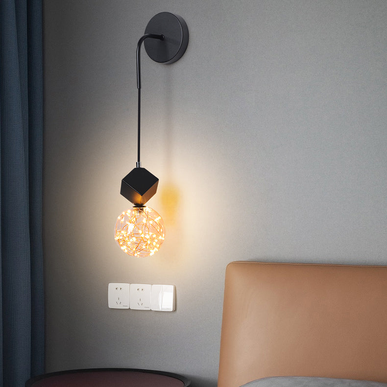 Contemporary Scandinavian Glass Iron Round Square Curved LED Wall Sconce Lamp For Bedroom & Living Room