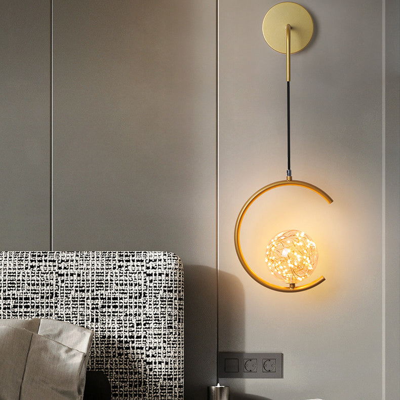 Contemporary Scandinavian Glass Iron Round Square Curved LED Wall Sconce Lamp For Bedroom & Living Room