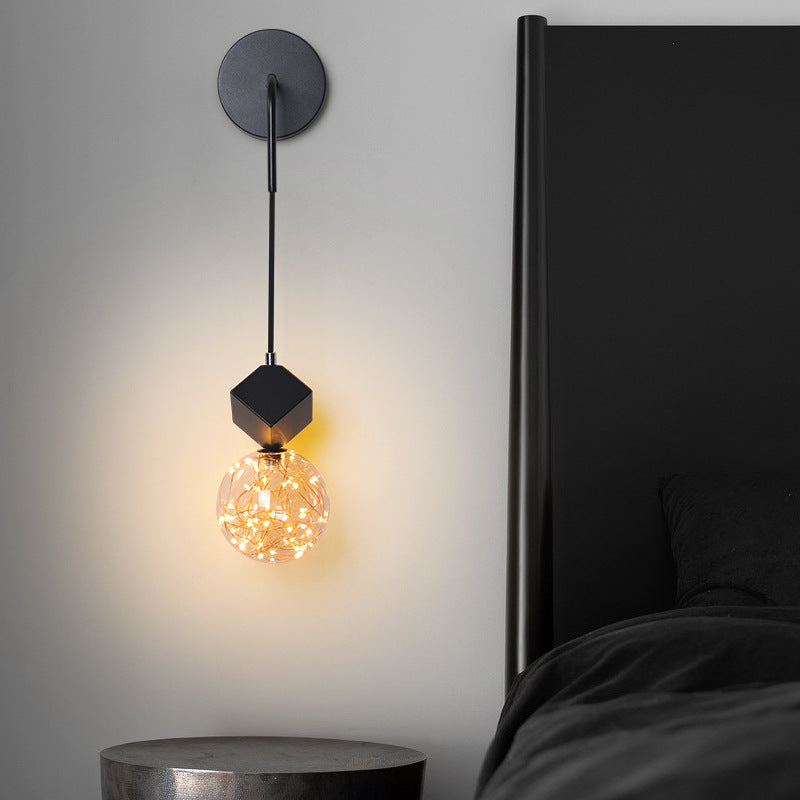 Contemporary Scandinavian Glass Iron Round Square Curved LED Wall Sconce Lamp For Bedroom & Living Room