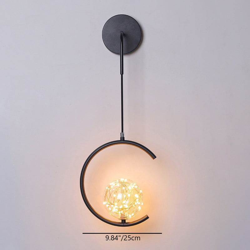 Contemporary Scandinavian Glass Iron Round Square Curved LED Wall Sconce Lamp For Bedroom & Living Room