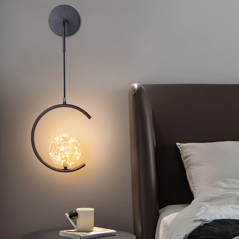 Contemporary Scandinavian Glass Iron Round Square Curved LED Wall Sconce Lamp For Bedroom & Living Room