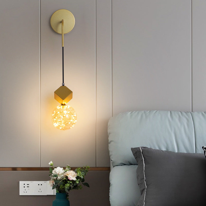 Contemporary Scandinavian Glass Iron Round Square Curved LED Wall Sconce Lamp For Bedroom & Living Room