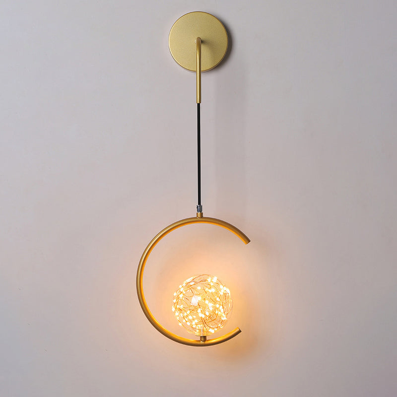 Contemporary Scandinavian Glass Iron Round Square Curved LED Wall Sconce Lamp For Bedroom & Living Room