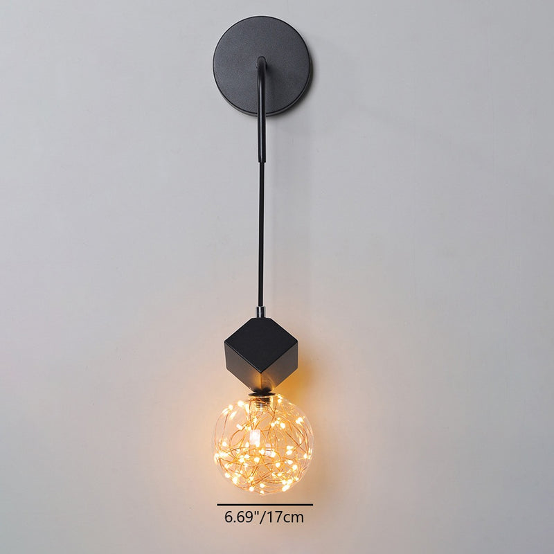 Contemporary Scandinavian Glass Iron Round Square Curved LED Wall Sconce Lamp For Bedroom & Living Room