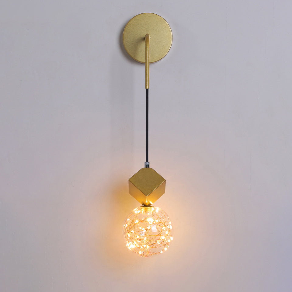 Contemporary Scandinavian Glass Iron Round Square Curved LED Wall Sconce Lamp For Bedroom &amp; Living Room