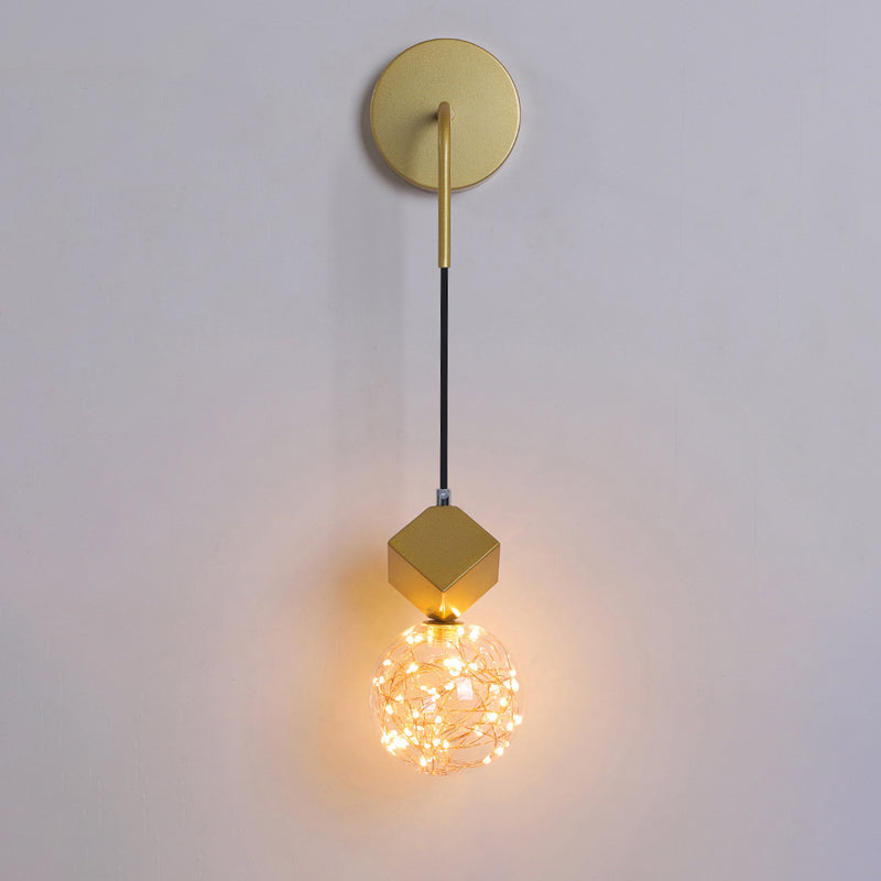 Contemporary Scandinavian Glass Iron Round Square Curved LED Wall Sconce Lamp For Bedroom & Living Room