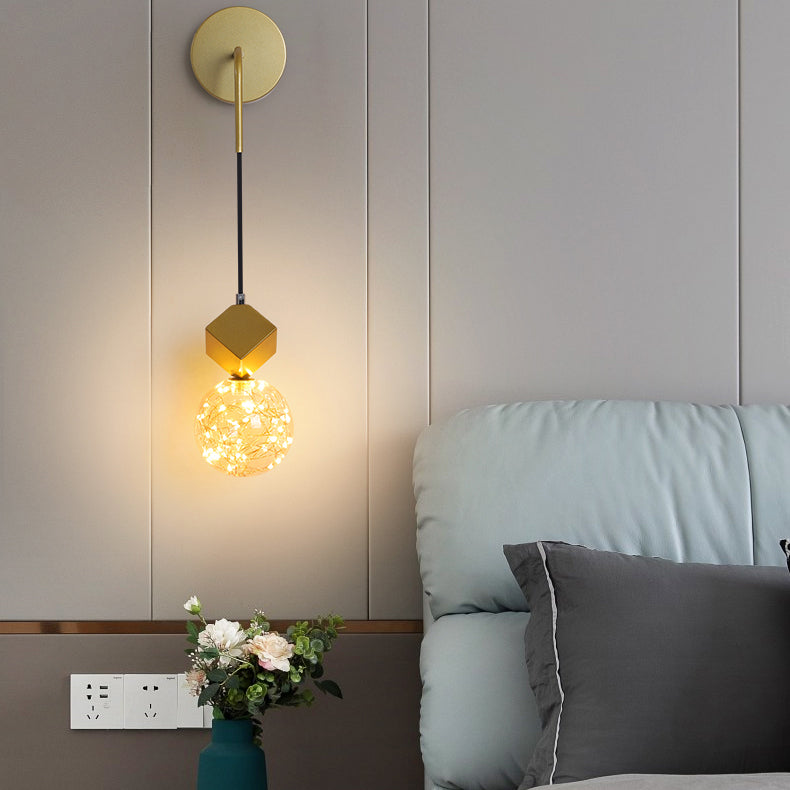 Contemporary Scandinavian Glass Iron Round Square Curved LED Wall Sconce Lamp For Bedroom &amp; Living Room