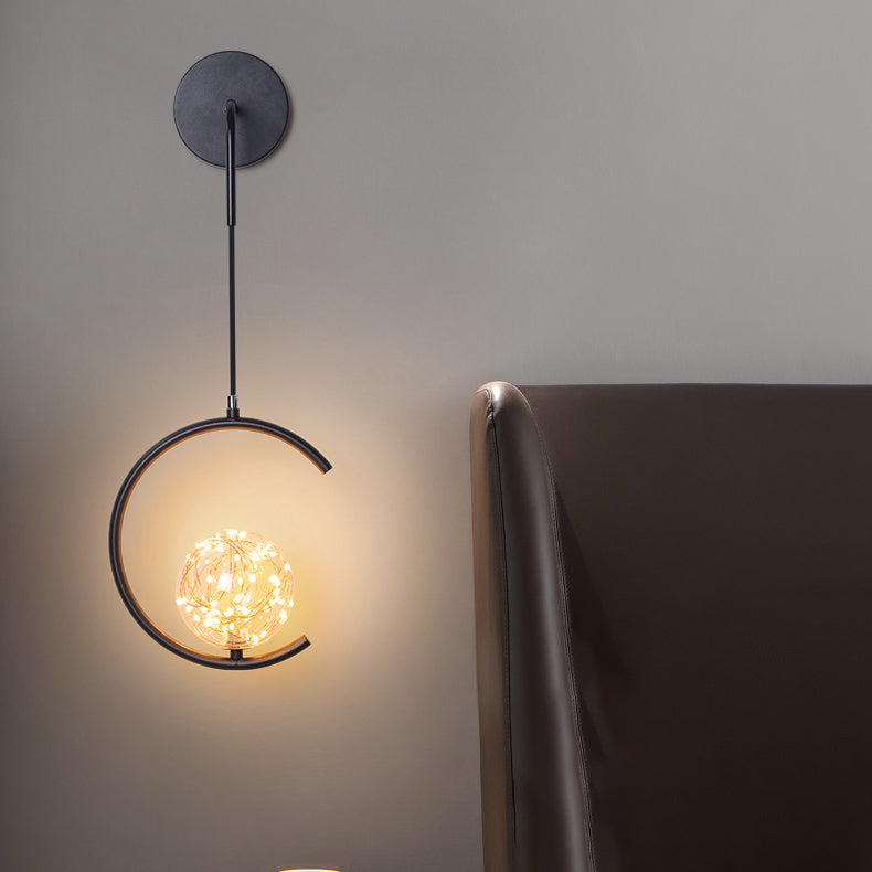 Contemporary Scandinavian Glass Iron Round Square Curved LED Wall Sconce Lamp For Bedroom & Living Room