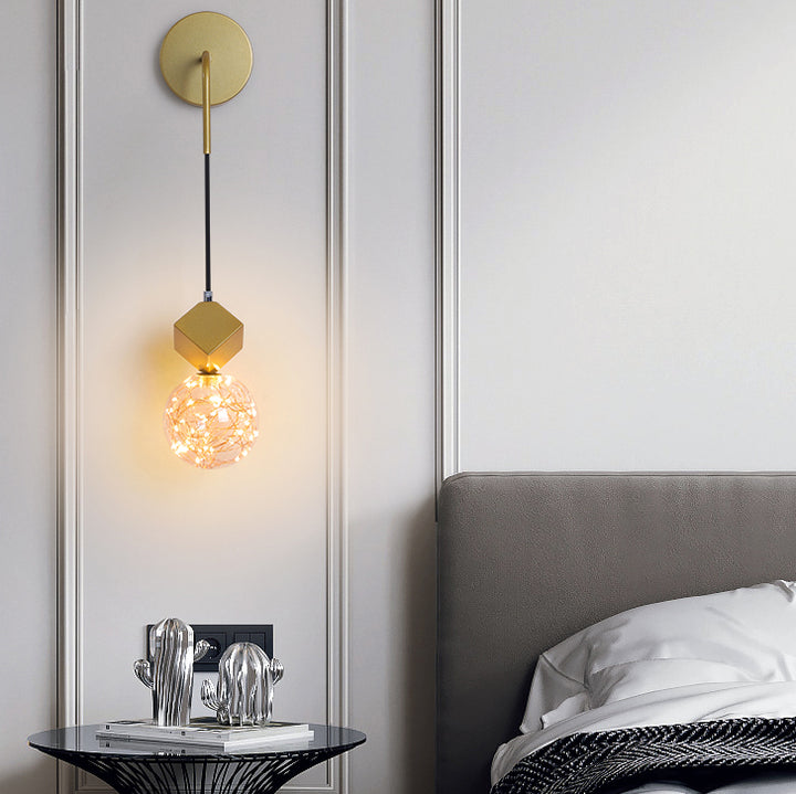 Contemporary Scandinavian Glass Iron Round Square Curved LED Wall Sconce Lamp For Bedroom &amp; Living Room