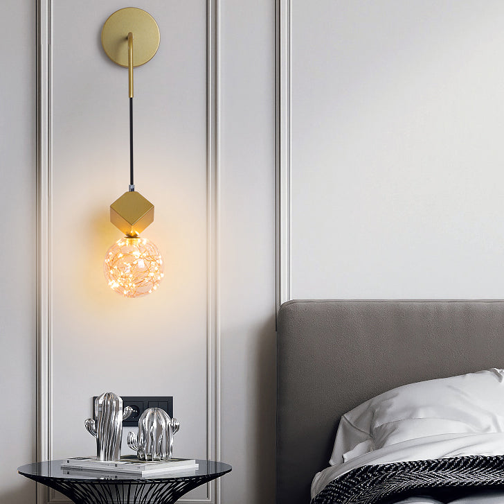 Contemporary Scandinavian Glass Iron Round Square Curved LED Wall Sconce Lamp For Bedroom & Living Room