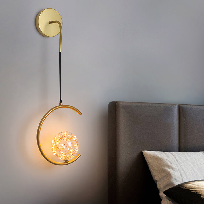 Contemporary Scandinavian Glass Iron Round Square Curved LED Wall Sconce Lamp For Bedroom &amp; Living Room