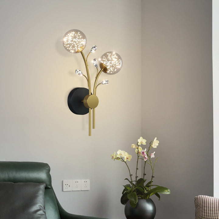 Contemporary Creative Glass Iron Branch Globe Round LED Wall Sconce Lamp For Bedroom &amp; Living Room