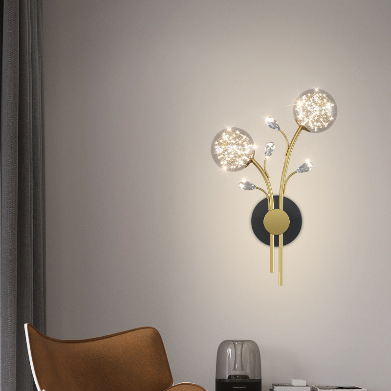 Contemporary Creative Glass Iron Branch Globe Round LED Wall Sconce Lamp For Bedroom & Living Room