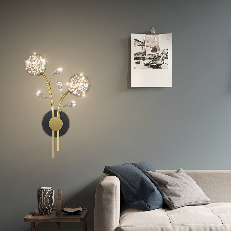 Contemporary Creative Glass Iron Branch Globe Round LED Wall Sconce Lamp For Bedroom & Living Room