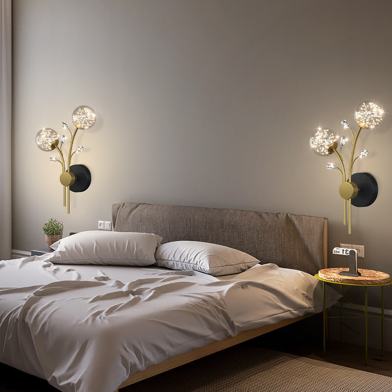Contemporary Creative Glass Iron Branch Globe Round LED Wall Sconce Lamp For Bedroom & Living Room