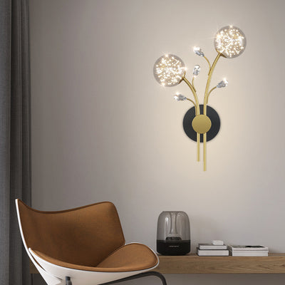 Contemporary Creative Glass Iron Branch Globe Round LED Wall Sconce Lamp For Bedroom & Living Room