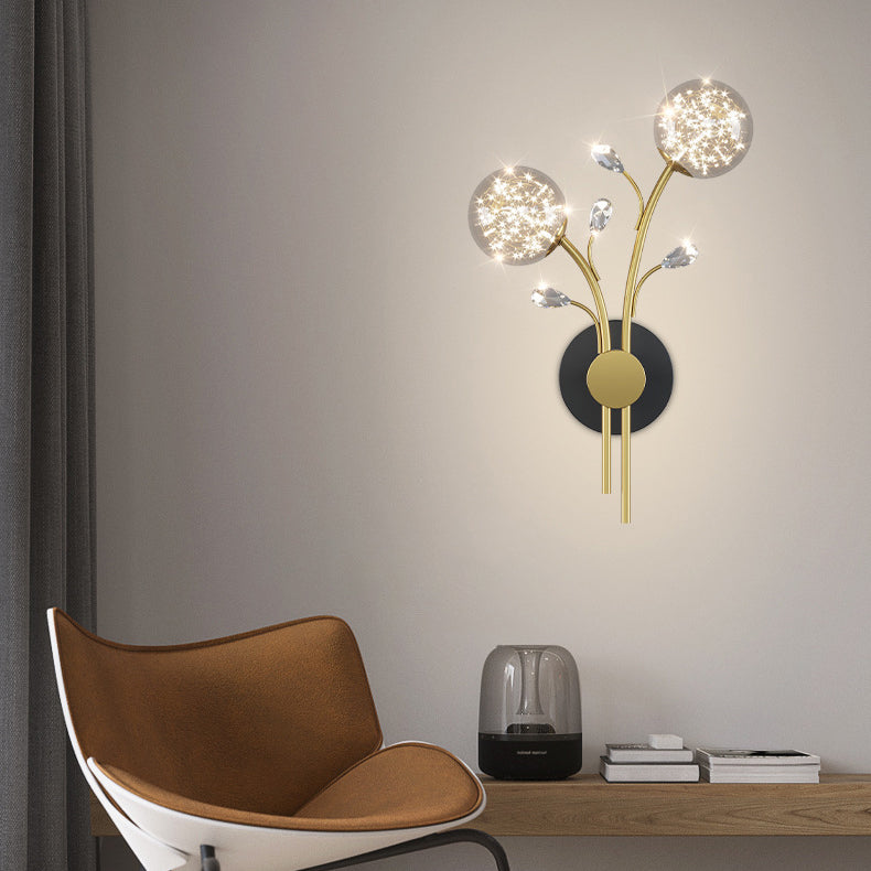 Contemporary Creative Glass Iron Branch Globe Round LED Wall Sconce Lamp For Bedroom & Living Room