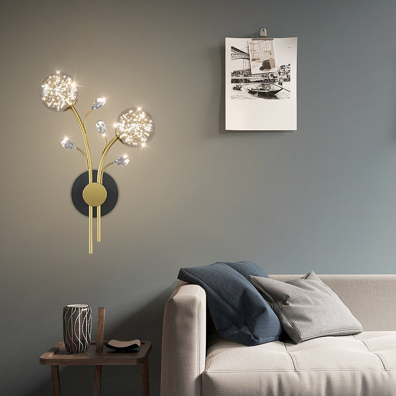 Contemporary Creative Glass Iron Branch Globe Round LED Wall Sconce Lamp For Bedroom & Living Room