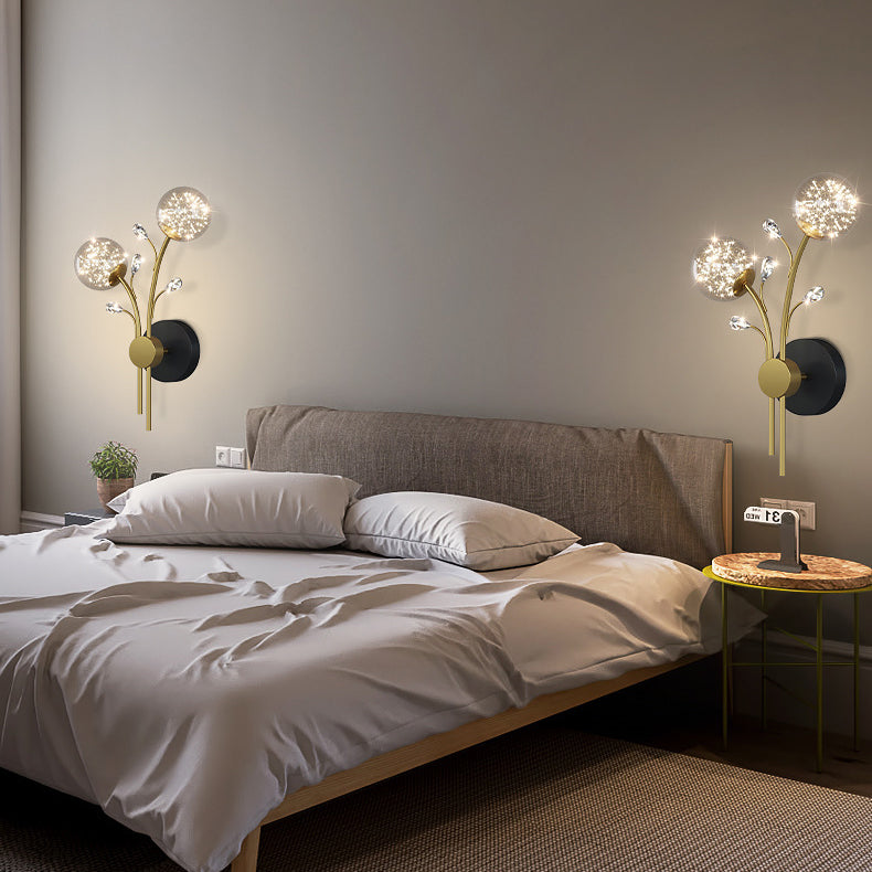 Contemporary Creative Glass Iron Branch Globe Round LED Wall Sconce Lamp For Bedroom & Living Room