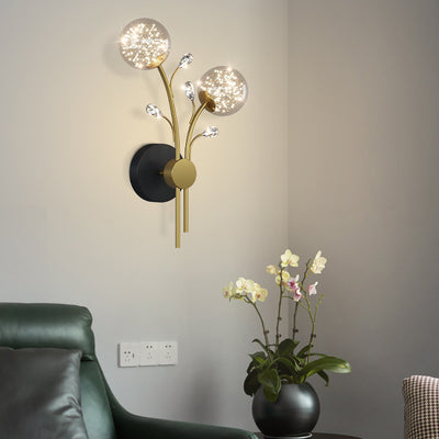 Contemporary Creative Glass Iron Branch Globe Round LED Wall Sconce Lamp For Bedroom & Living Room
