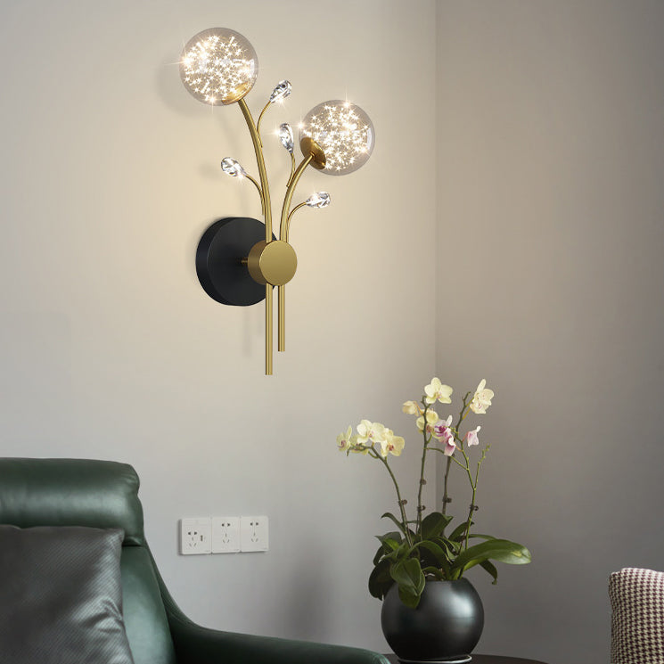 Contemporary Creative Glass Iron Branch Globe Round LED Wall Sconce Lamp For Bedroom & Living Room