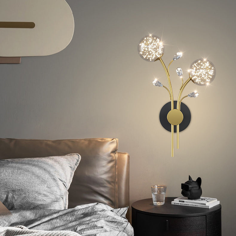 Contemporary Creative Glass Iron Branch Globe Round LED Wall Sconce Lamp For Bedroom & Living Room