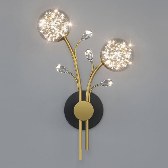Contemporary Creative Glass Iron Branch Globe Round LED Wall Sconce Lamp For Bedroom & Living Room