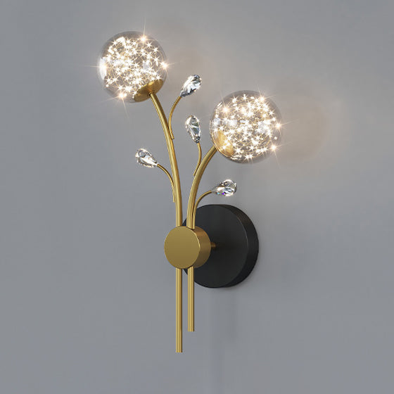 Contemporary Creative Glass Iron Branch Globe Round LED Wall Sconce Lamp For Bedroom & Living Room