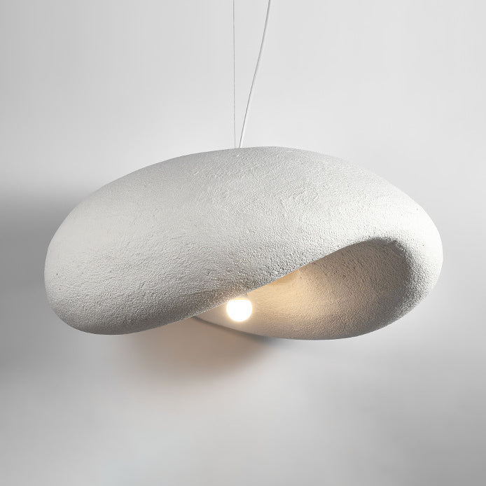 Traditional Japanese Polystyrene Irregular Curved Round 1-Light Pendant Light For Bedroom & Living Room