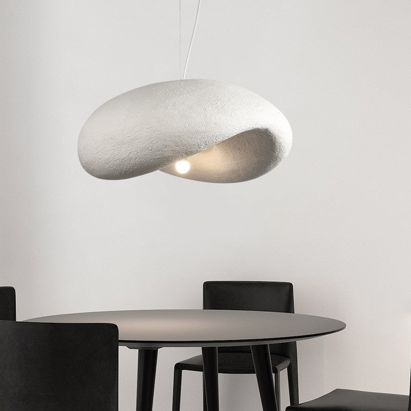 Traditional Japanese Polystyrene Irregular Curved Round 1-Light Pendant Light For Bedroom & Living Room