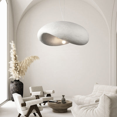 Traditional Japanese Polystyrene Irregular Curved Round 1-Light Pendant Light For Bedroom & Living Room