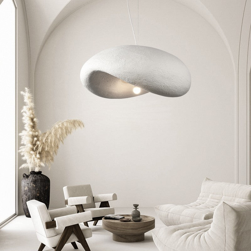 Traditional Japanese Polystyrene Irregular Curved Round 1-Light Pendant Light For Bedroom & Living Room