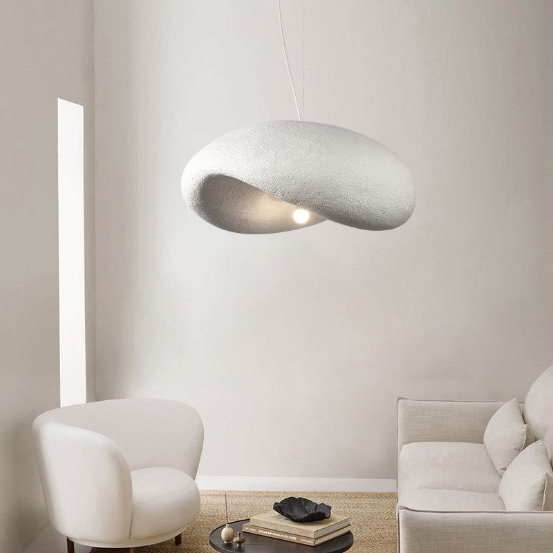 Traditional Japanese Polystyrene Irregular Curved Round 1-Light Pendant Light For Bedroom & Living Room
