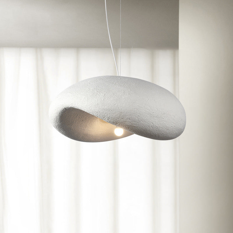 Traditional Japanese Polystyrene Irregular Curved Round 1-Light Pendant Light For Bedroom & Living Room